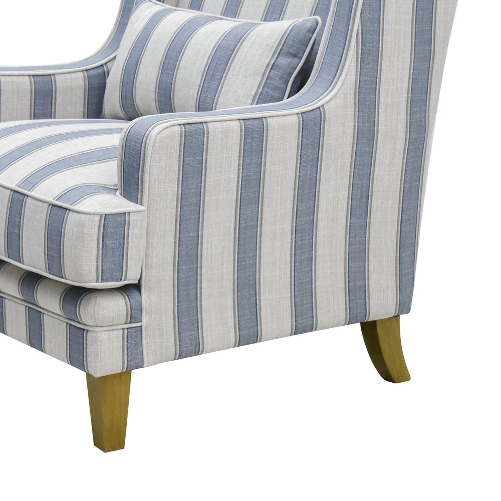 Bondi Armchair Blue Sky Stripe W/Blue Piping