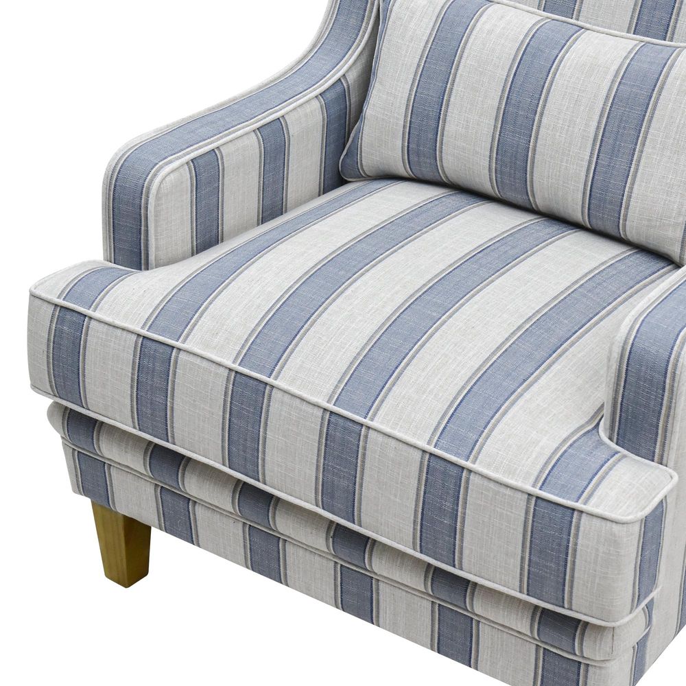 Bondi Armchair Blue Sky Stripe W/Blue Piping