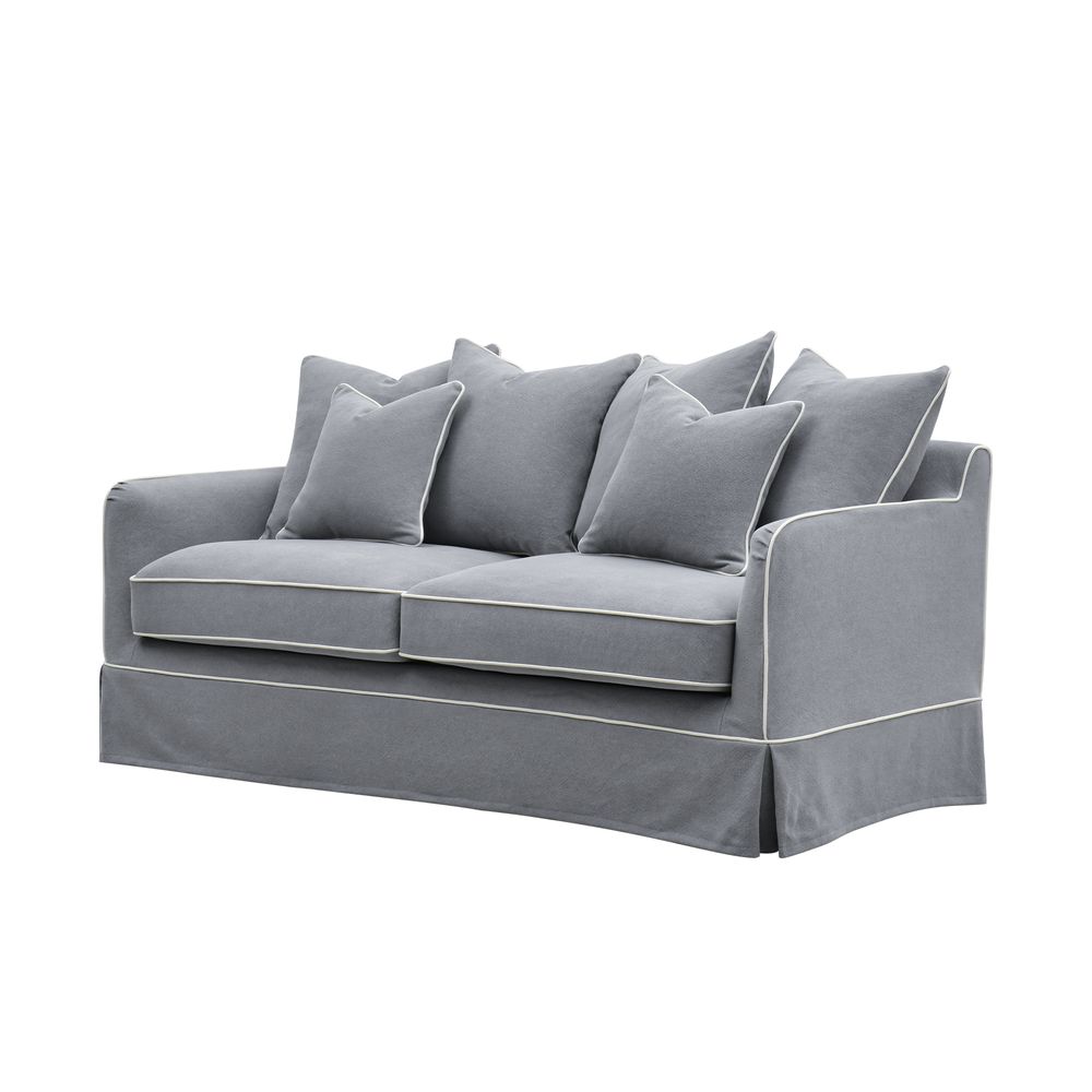 Slip Cover Only - Noosa Hamptons 2.5 Seat Sofa Grey W/White Piping