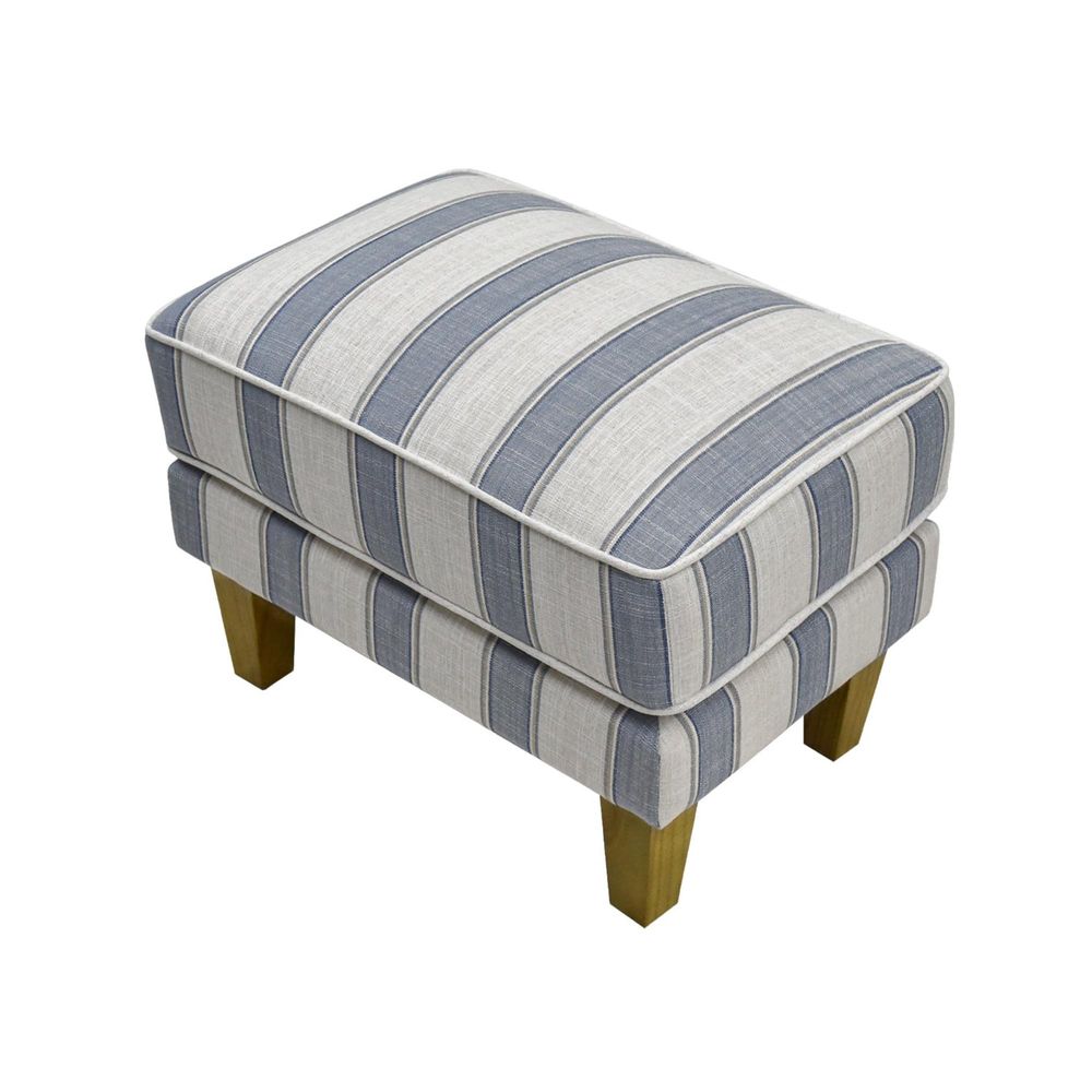 Bondi Ottoman Blue Sky Stripe W/ Blue Piping