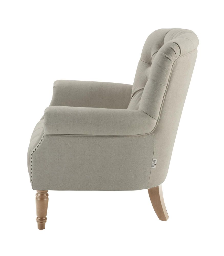 Maurice Natural Linen Buttoned Armchair W/ Studs