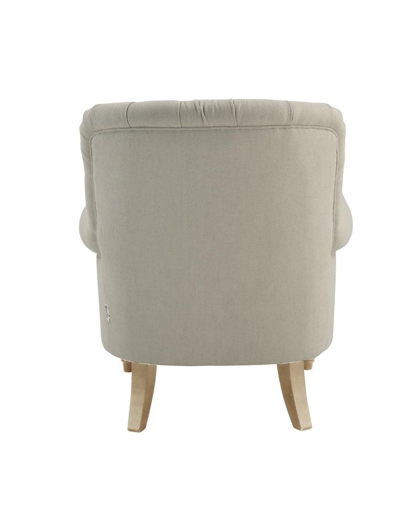 Maurice Natural Linen Buttoned Armchair W/ Studs