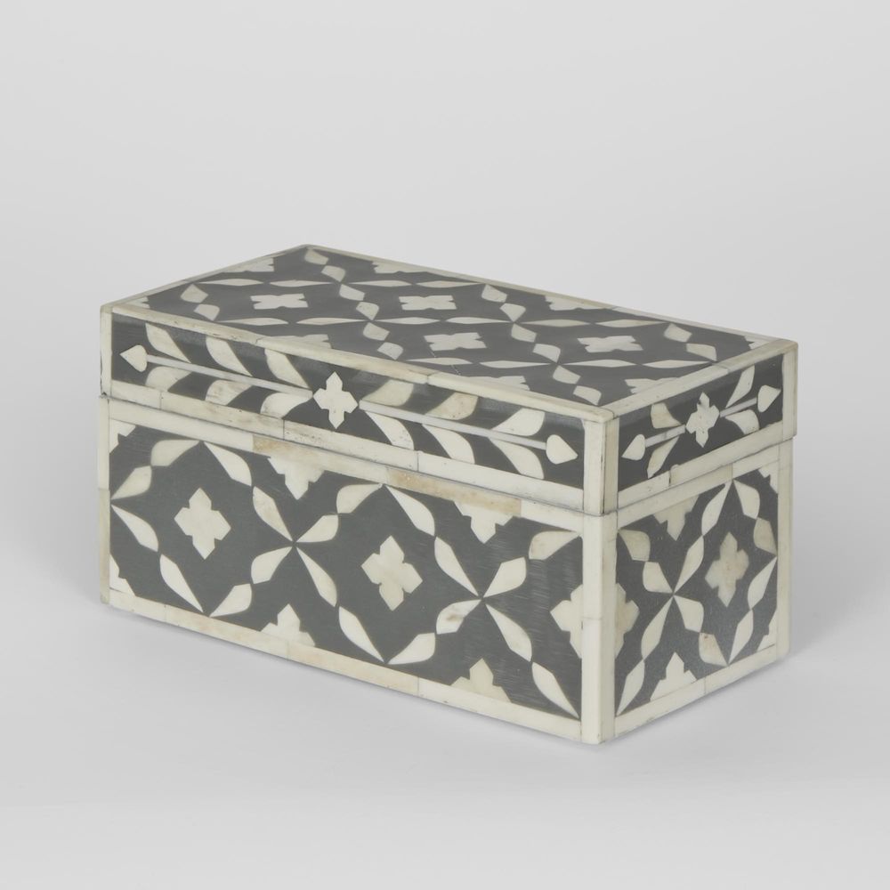 Maya Bone Inlay Trinket Box Grey/White