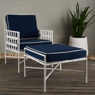 Sheffield Iron Lounge Chair White/Navy -Outdoor