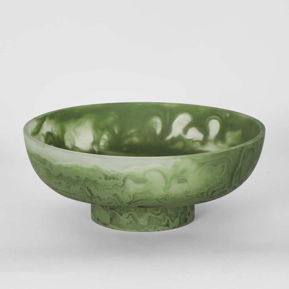 IDRA Swirl Resin Serving Bowl on Stand Green