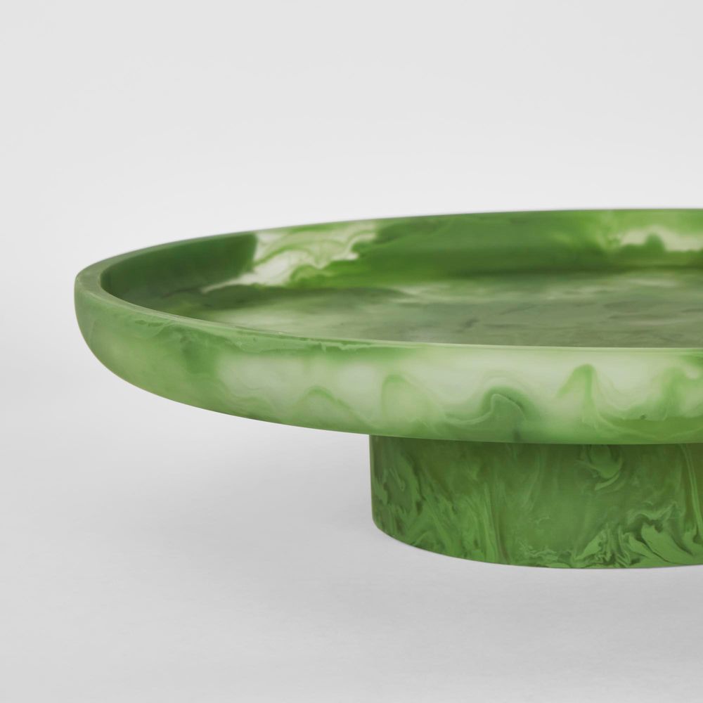 CARSON Resin Serving Platter Round on Stand Green