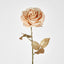 Champagne with Champagne Gold Glitter Christmas Venus Rose with 2 sets of Leaves - Pack of 12