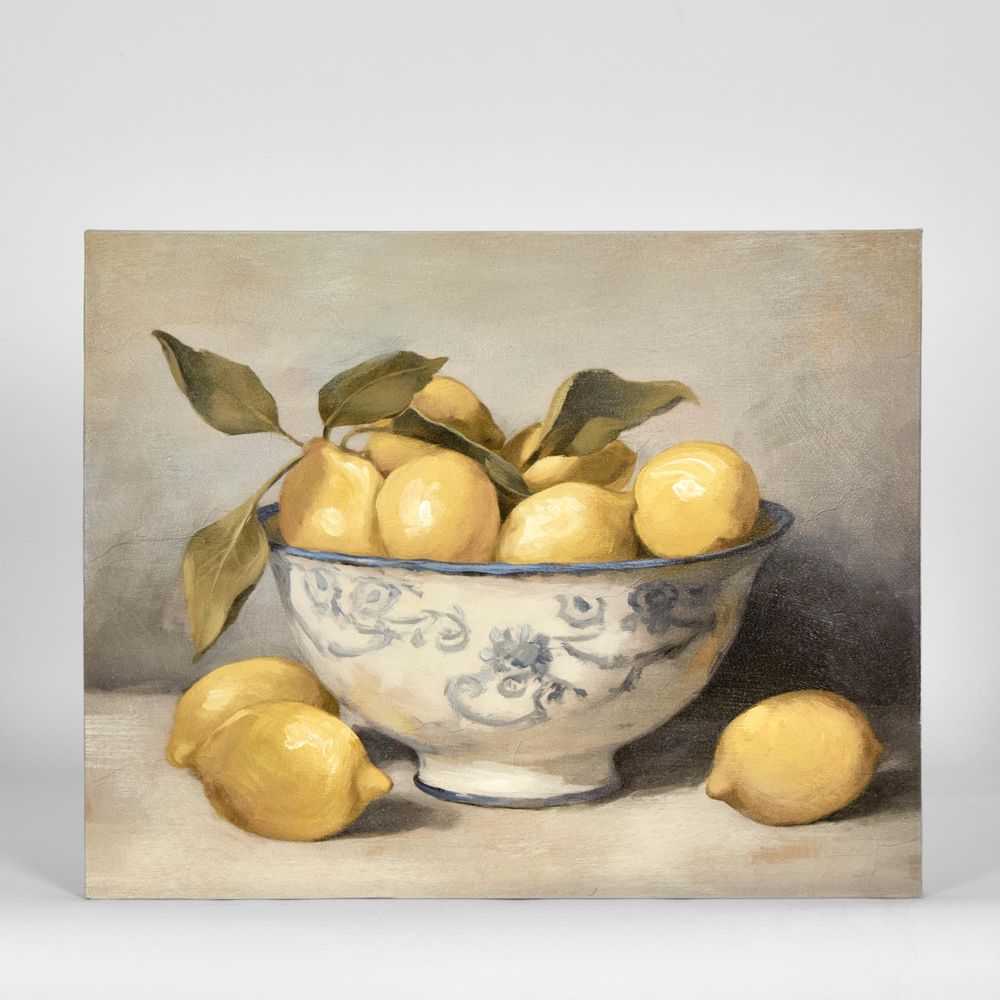 Lemons In Blue Bowl Wall Art