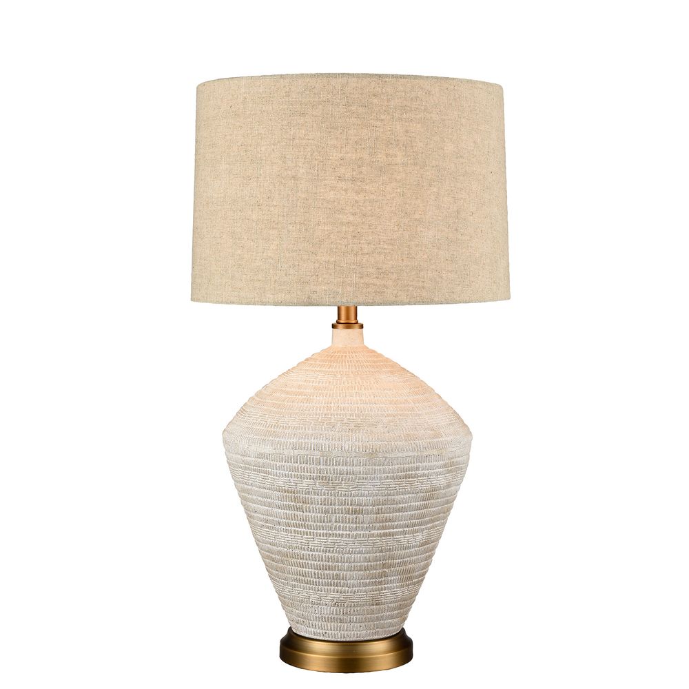 Caufield White Sandstone Table Lamp & Linen Shade