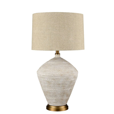 Caufield White Sandstone Table Lamp & Linen Shade