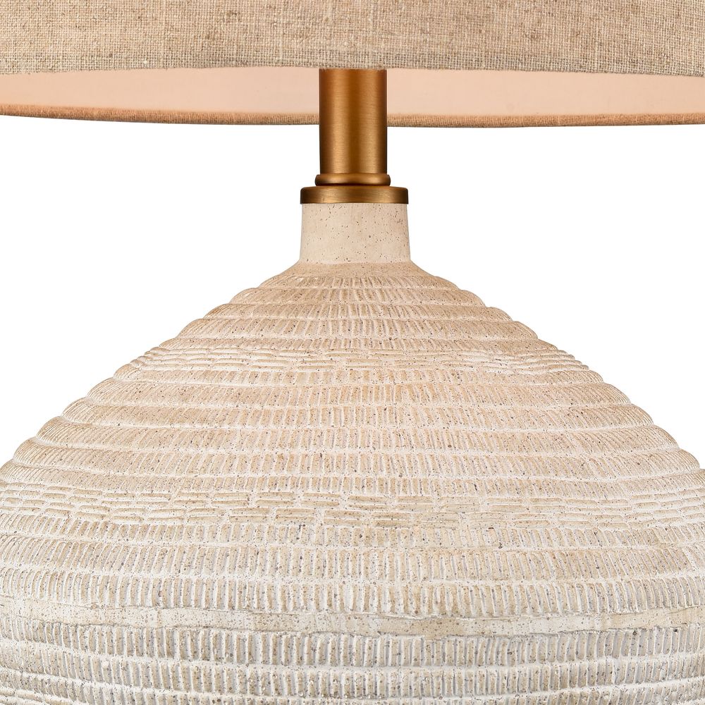 Caufield White Sandstone Table Lamp & Linen Shade