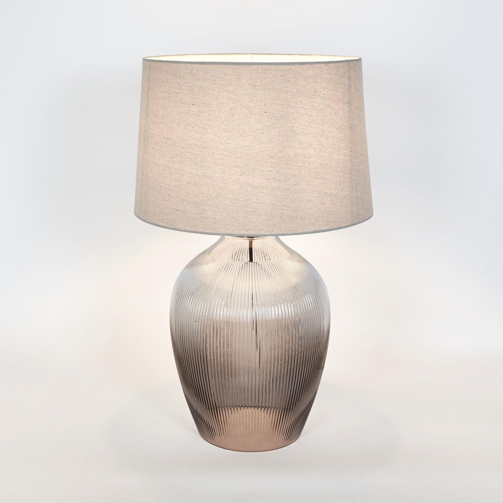 Misty Glass Table Lamp with Natural Linen Shade