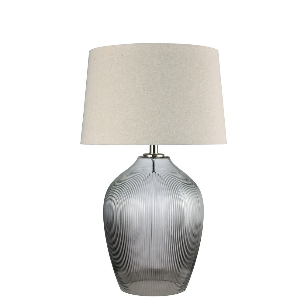 Misty Glass Table Lamp with Natural Linen Shade