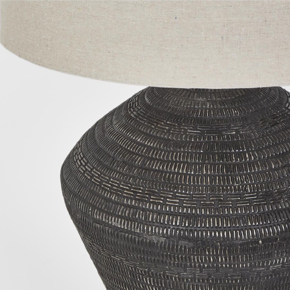 Meridien Black Lamp with Natural Linen Shade