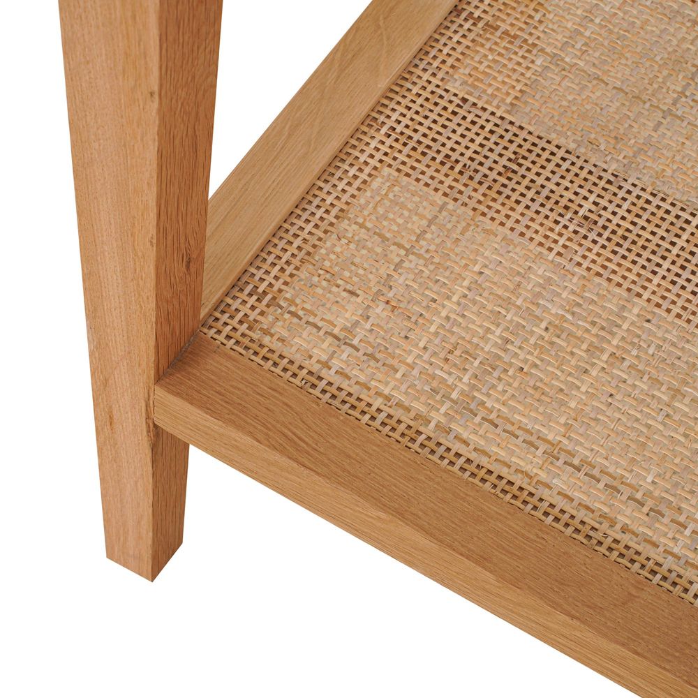 Mila Natural Oak Console With Rattan Base And Glass Top 152Cm