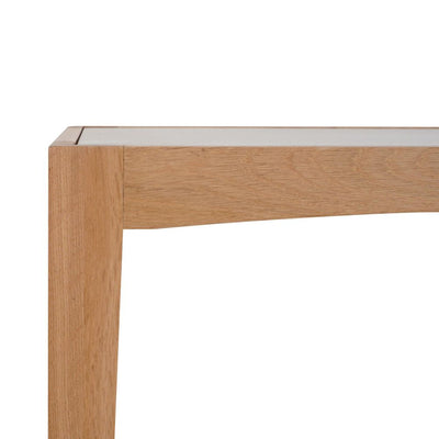 Mila Natural Oak Console With Rattan Base And Glass Top 152Cm