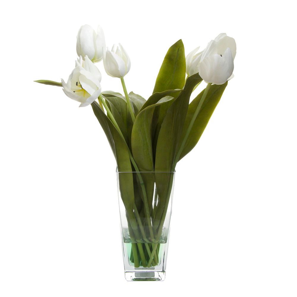 Tulips in Glass Vase 50cm - White - House of Isabella AU