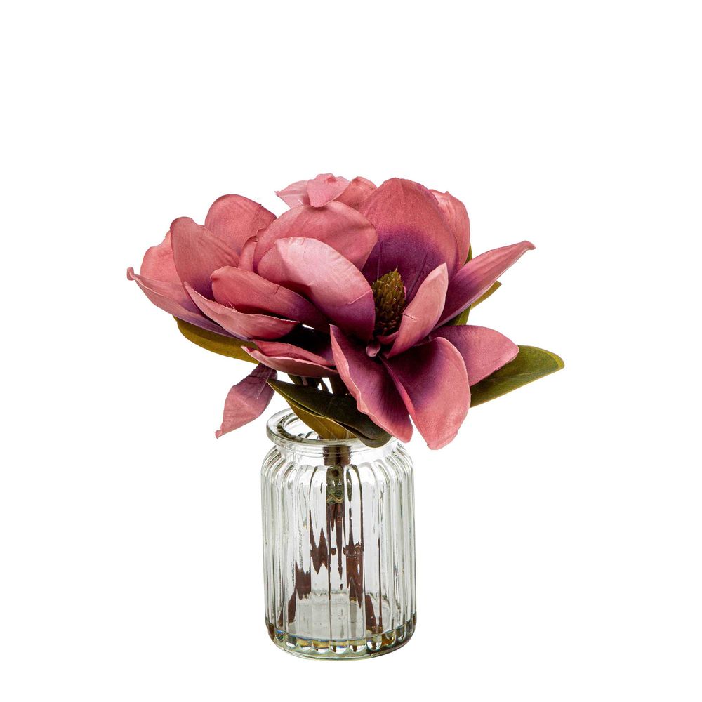 Magnolia in Glass Vase 30cm Plum