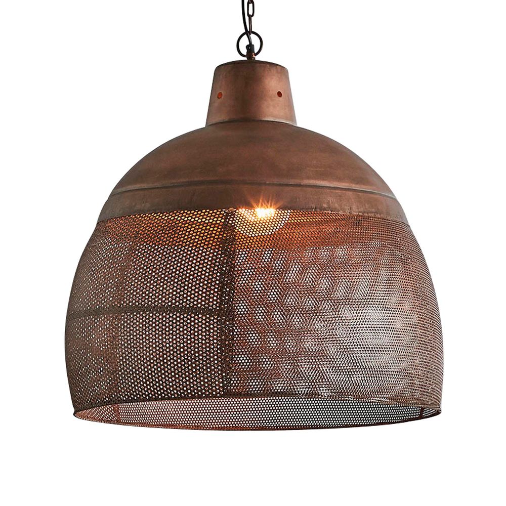 Riva Large - Antique Copper - Perforated Iron Dome Pendant Light - House of Isabella AU