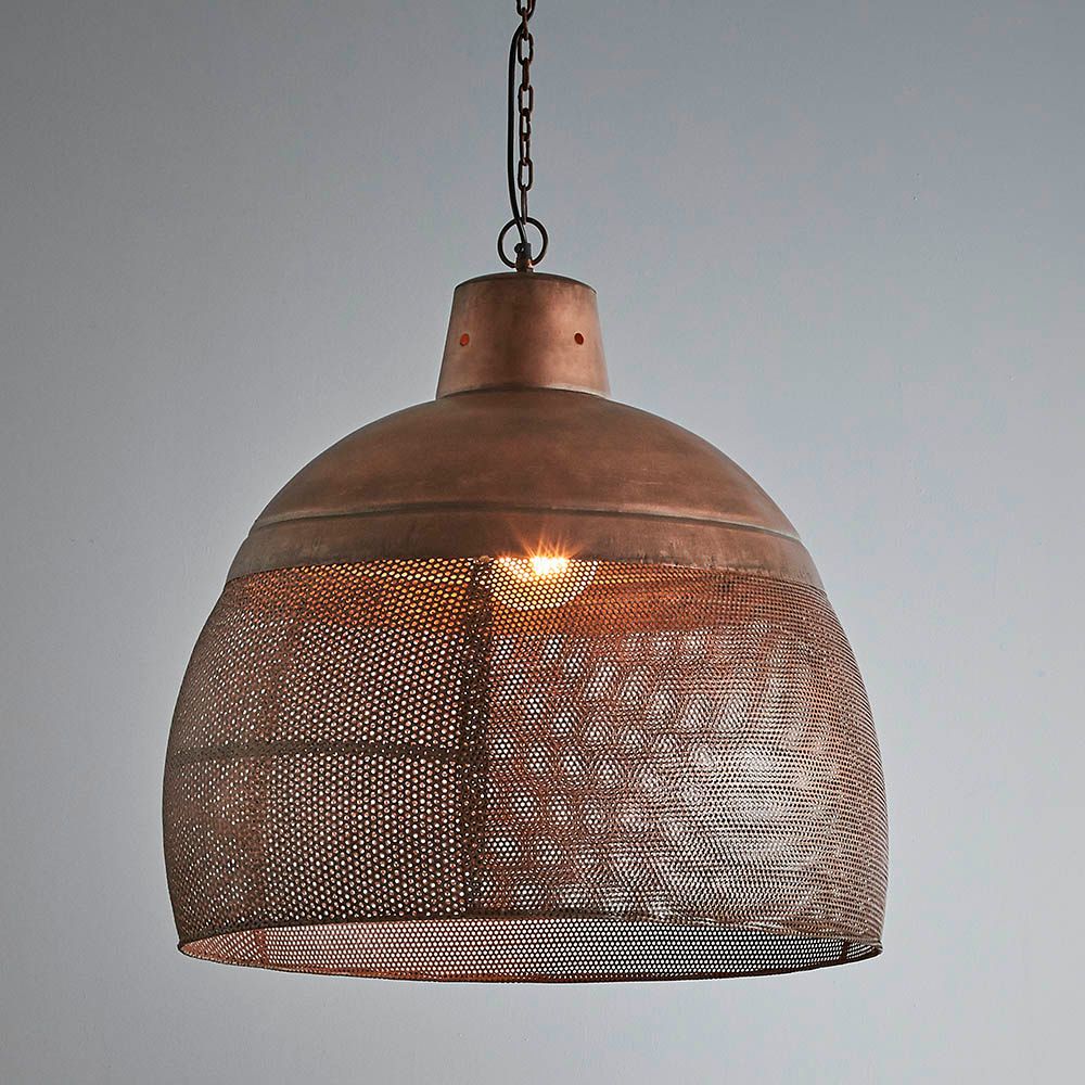 Riva Large - Antique Copper - Perforated Iron Dome Pendant Light - House of Isabella AU