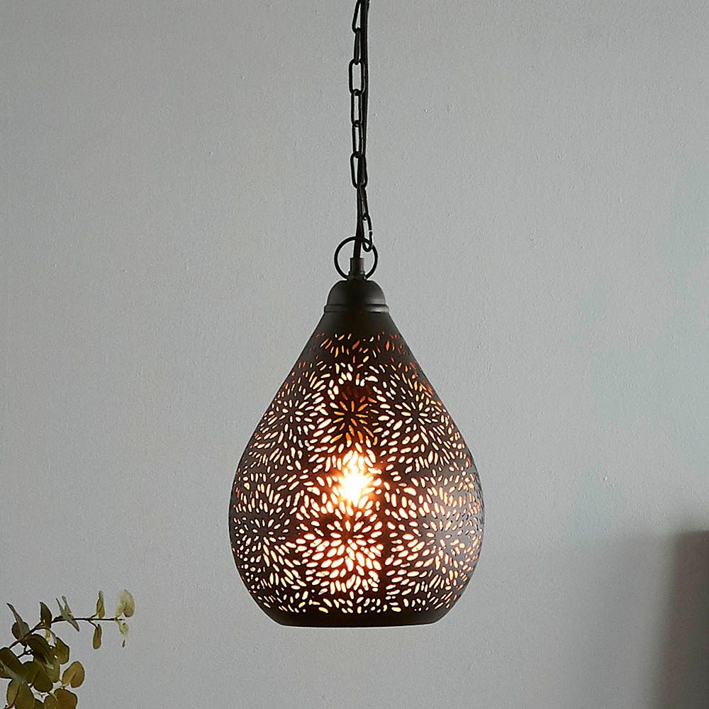 Aquarius Small - Black - Perforated Teardrop Pendant Light - House of Isabella AU