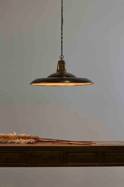 Zetland Large - Old Black - Enamelled Iron Dish Pendant Light - House of Isabella AU