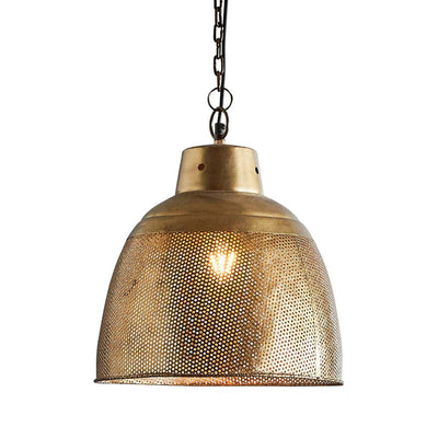 Riva Small - Antique Brass - Perforated Iron Dome Pendant Light