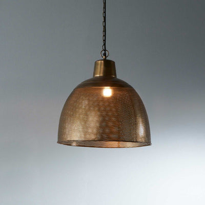 Riva Small - Antique Brass - Perforated Iron Dome Pendant Light