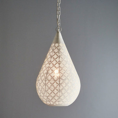 Europa Medium - White - Perforated Teardrop Pendant Light - House of Isabella AU