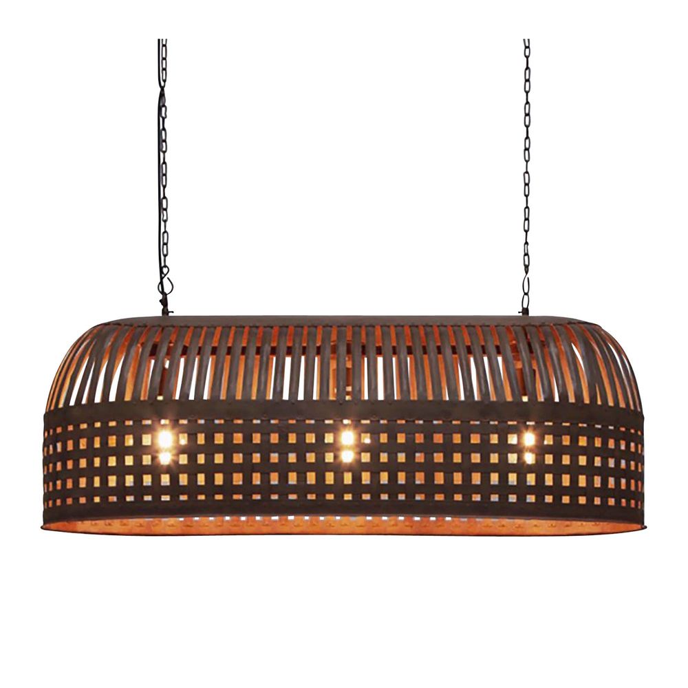 Esch Long - Rust - Woven Iron Strips Elongated Pendant Light - House of Isabella AU