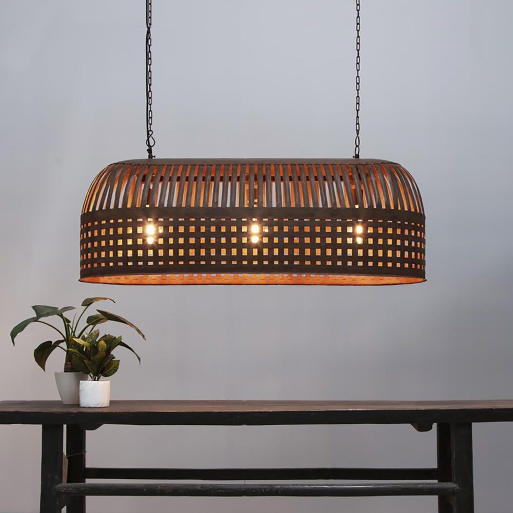 Esch Long - Rust - Woven Iron Strips Elongated Pendant Light - House of Isabella AU