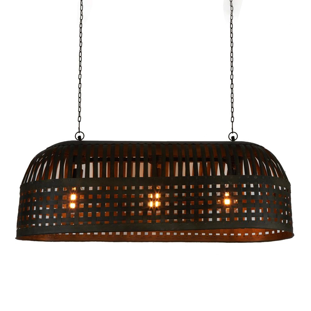 Esch Long - Antique Black - Woven Iron Strips Elongated Pendant Light