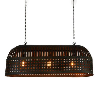 Esch Long - Antique Black - Woven Iron Strips Elongated Pendant Light