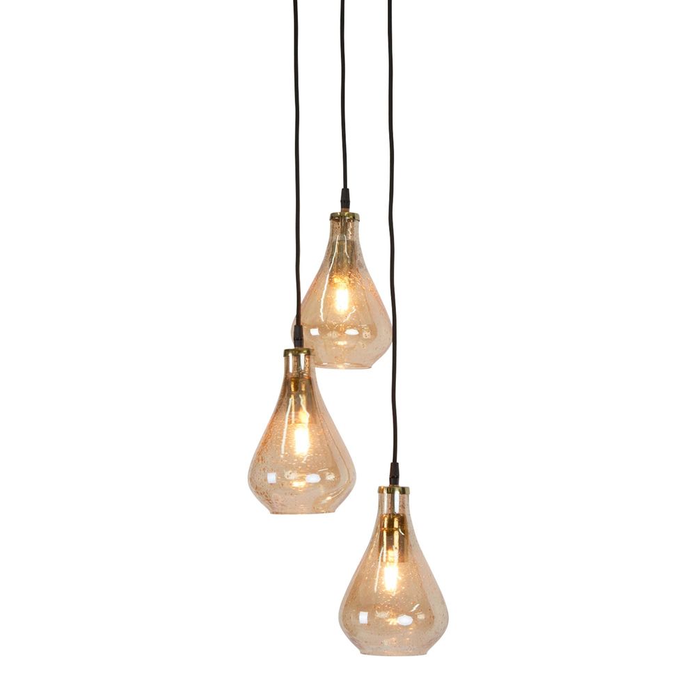 Lustre Teardrop Cluster - Pale Gold - Stone Effect Glass 3 Teardrop Pendant Light Cluster