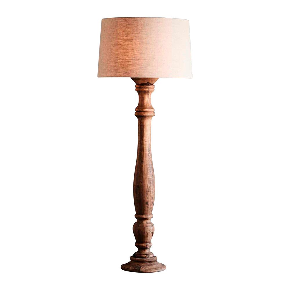 Candela Large Base Only - Dark Natural - Turned Wood Candlestick Floor Lamp Base Only