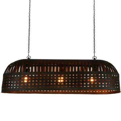 Esch Extra Long - Antique Black - Woven Iron Strips Elongated Pendant Light