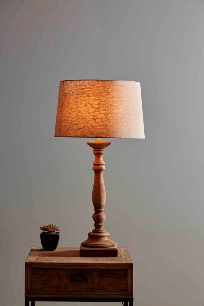 Candela Small Base Only - Dark Natural - Turned Wood Candlestick Table Lamp Base Only