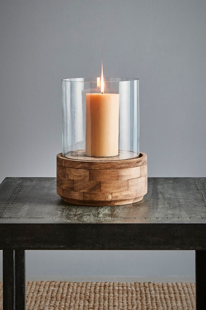 Amalfi Small - Dark Natural/Clear Glass - Glass and Wood Hurricane Lamp