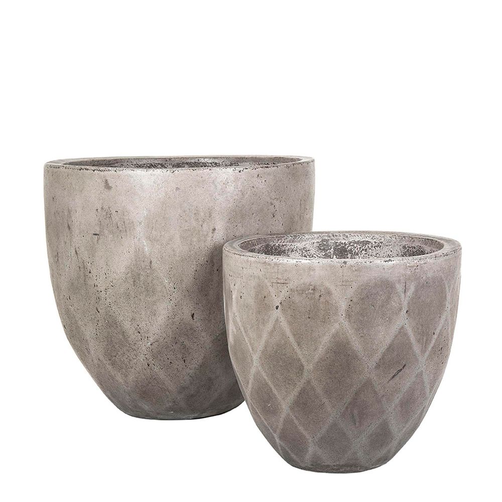 Verge Low Facet Pot Set of 2 Grey