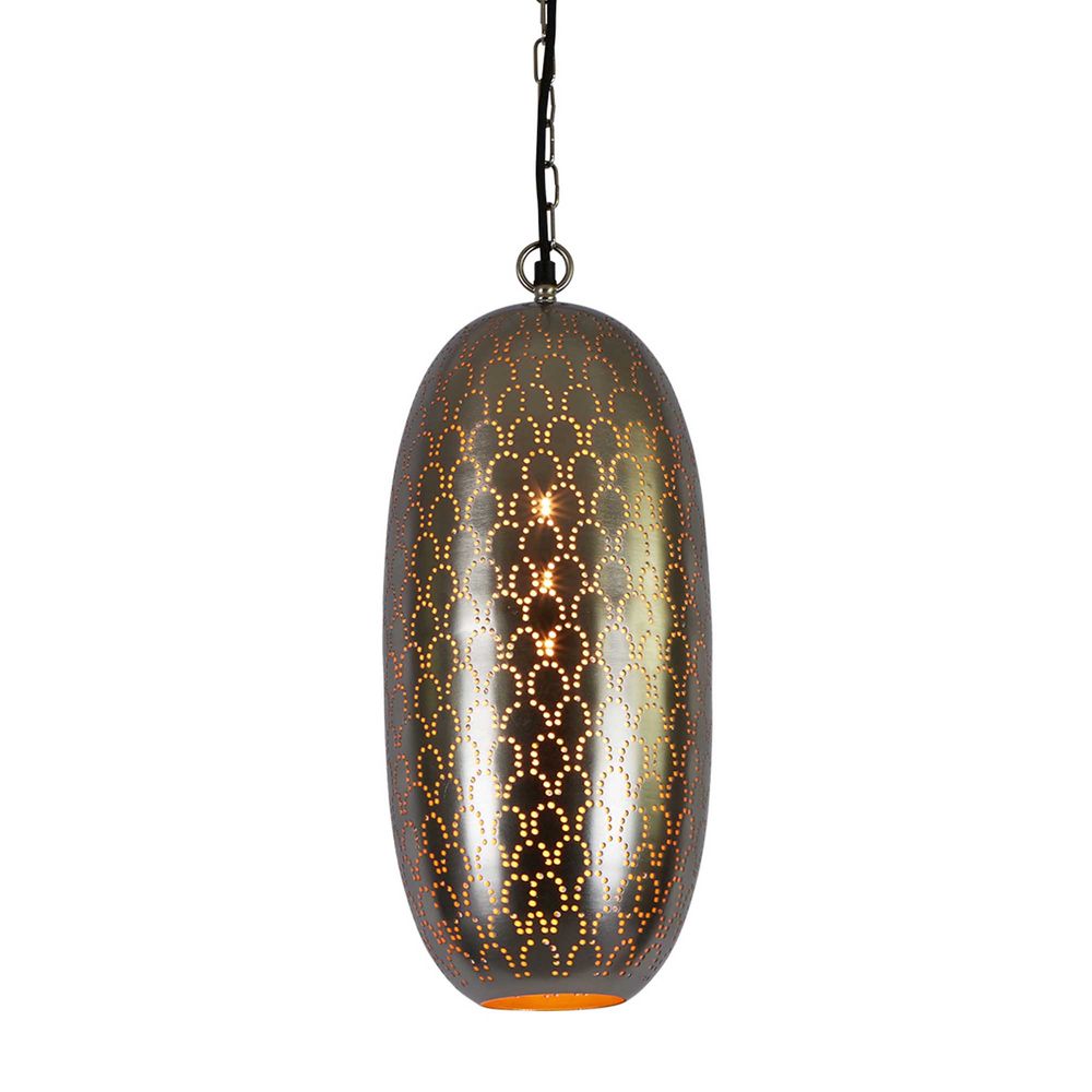 Anaconda Perforated Tall Oblong Pendant Light Nickel