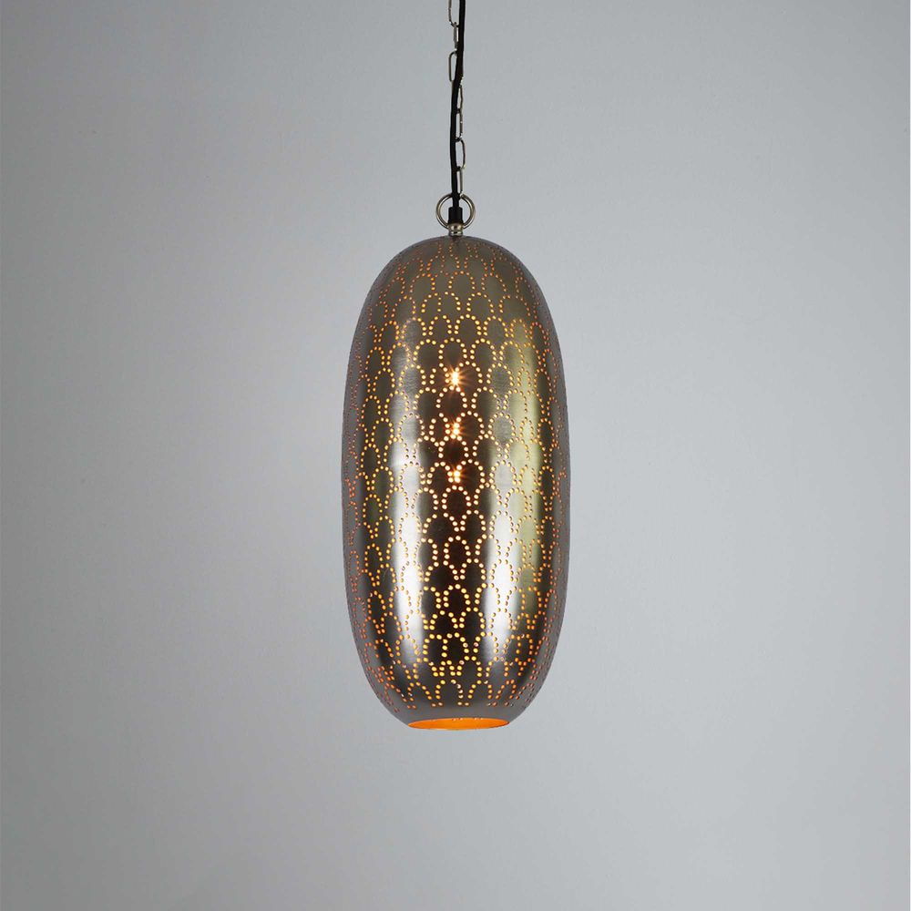 Anaconda Perforated Tall Oblong Pendant Light Nickel