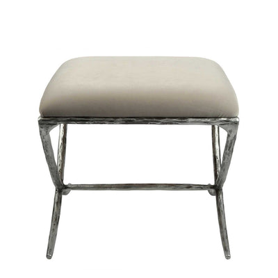 Aries Upholstered Stool Gold in Silver Velvet