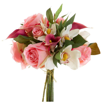 Artificial Cymbid Rose Calla Bouquet 25cm Pink