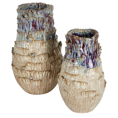 Chiselled Bark Ceramic Vase Medium Blue