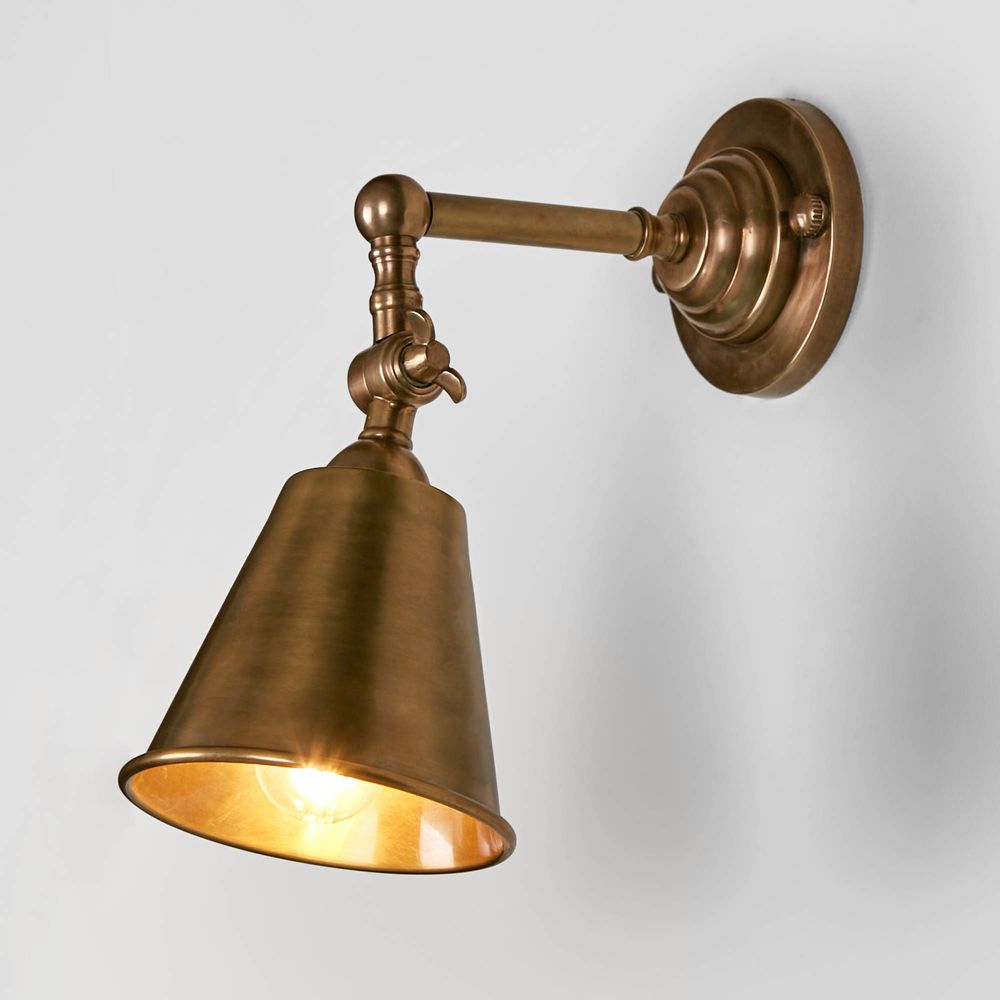 Utopia Wall Light with Metal Shade Antique Brass