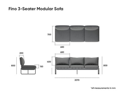 Fino Outdoor 3 Seater Sun Lounge in Matt White Frame / Light Grey Fabric