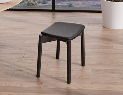 Andi Low Stool - Black Ash with Pad - 45cm - Vintage Grey Vegan Leather Seat Pad