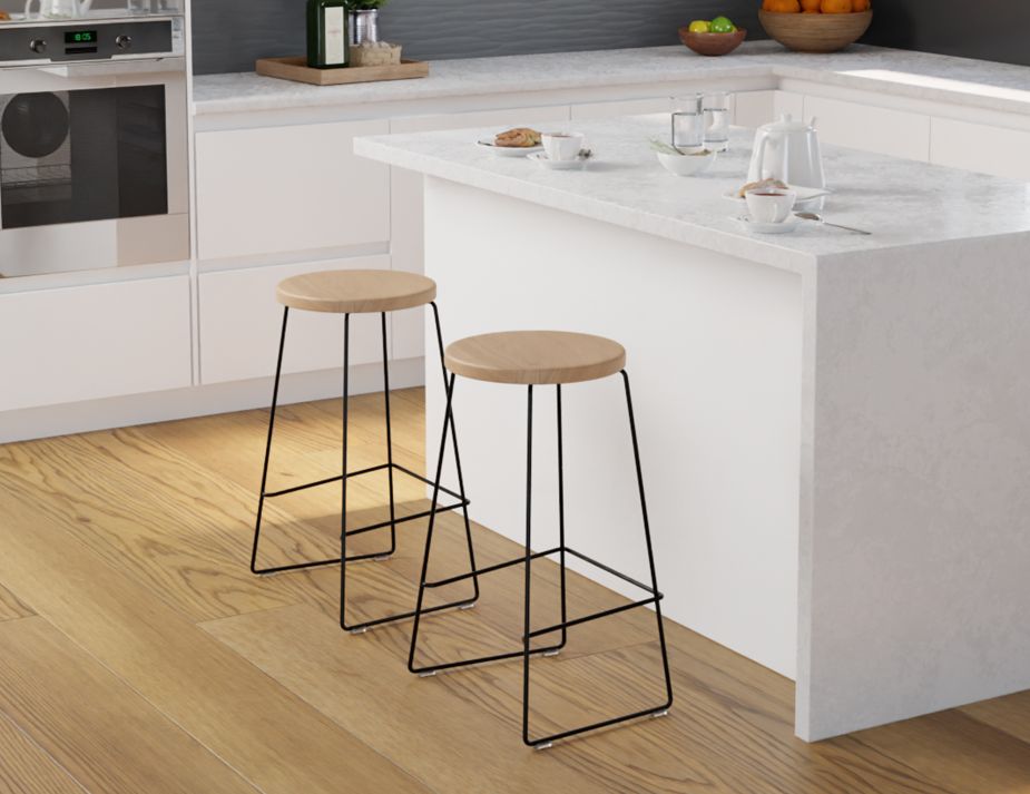 Hugo Bar Stool - Black - Natural Seat - 78cm Bar Height Round Seat