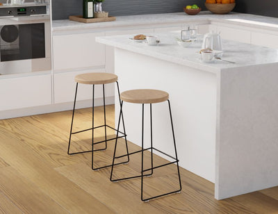 Hugo Bar Stool - Black - Natural Seat - 78cm Bar Height Round Seat