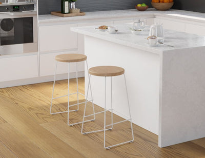 Hugo Bar Stool - White - Natural Seat - 78cm Bar Height Round Seat